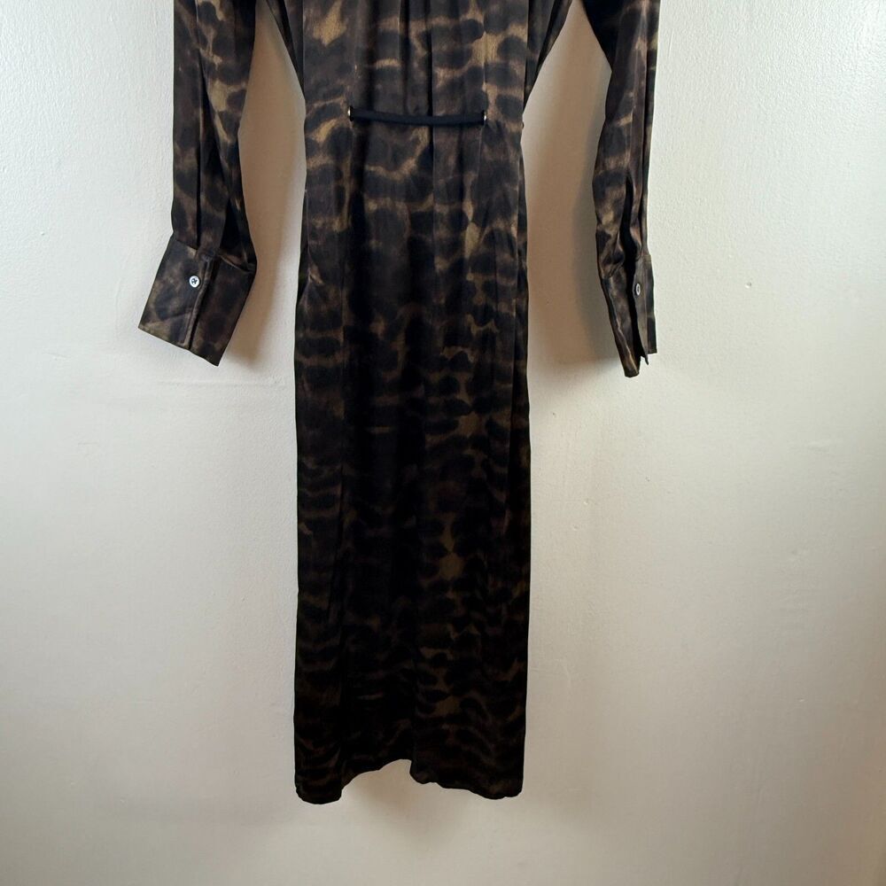 Rails Anina Satin Button Down Shirt Dress Umber Leopard Size XS Mob Wife - Picture 9 of 15